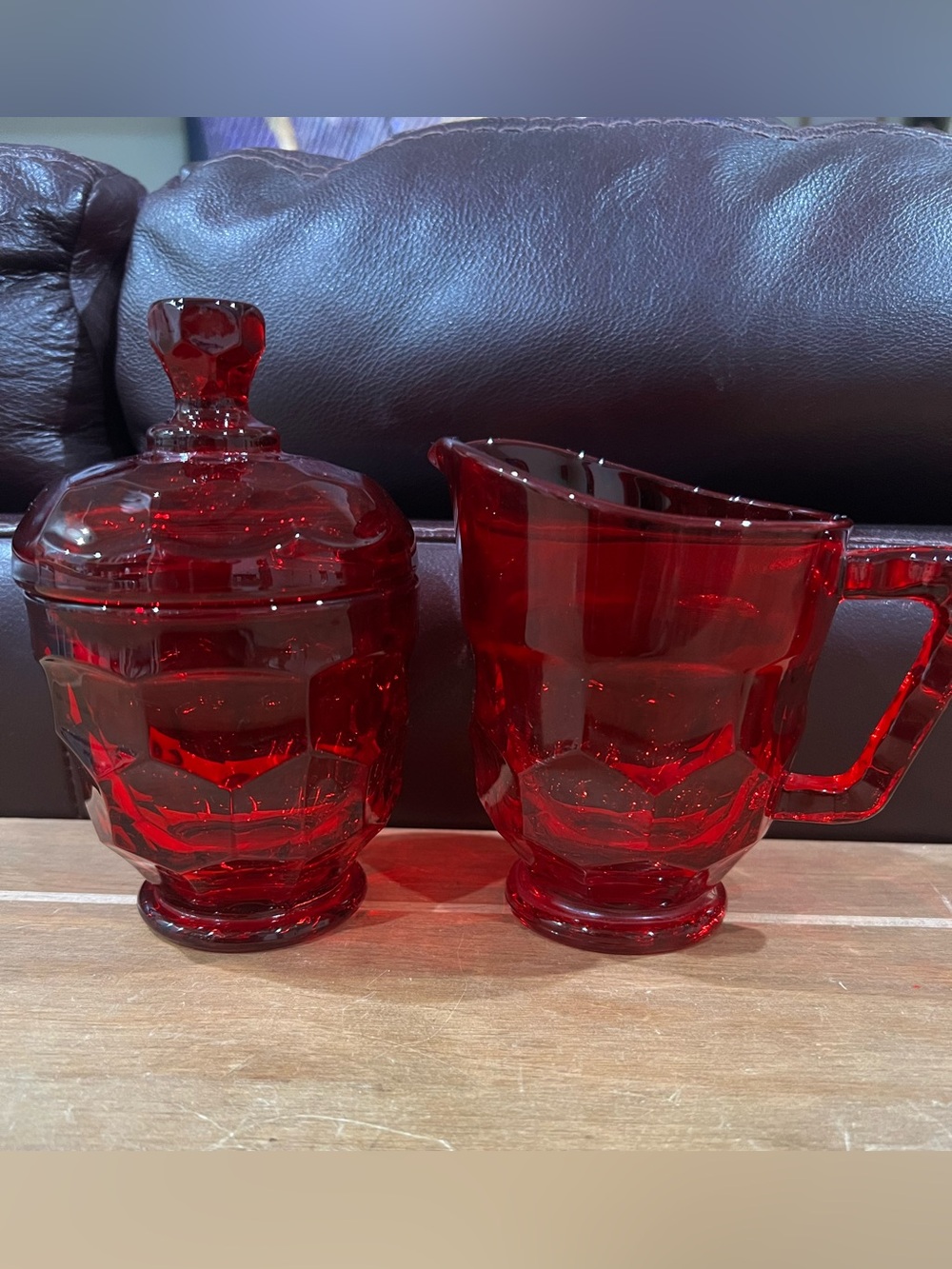 Viking Glass Georgian Red Ruby cream and sugar set. Perfect condition.